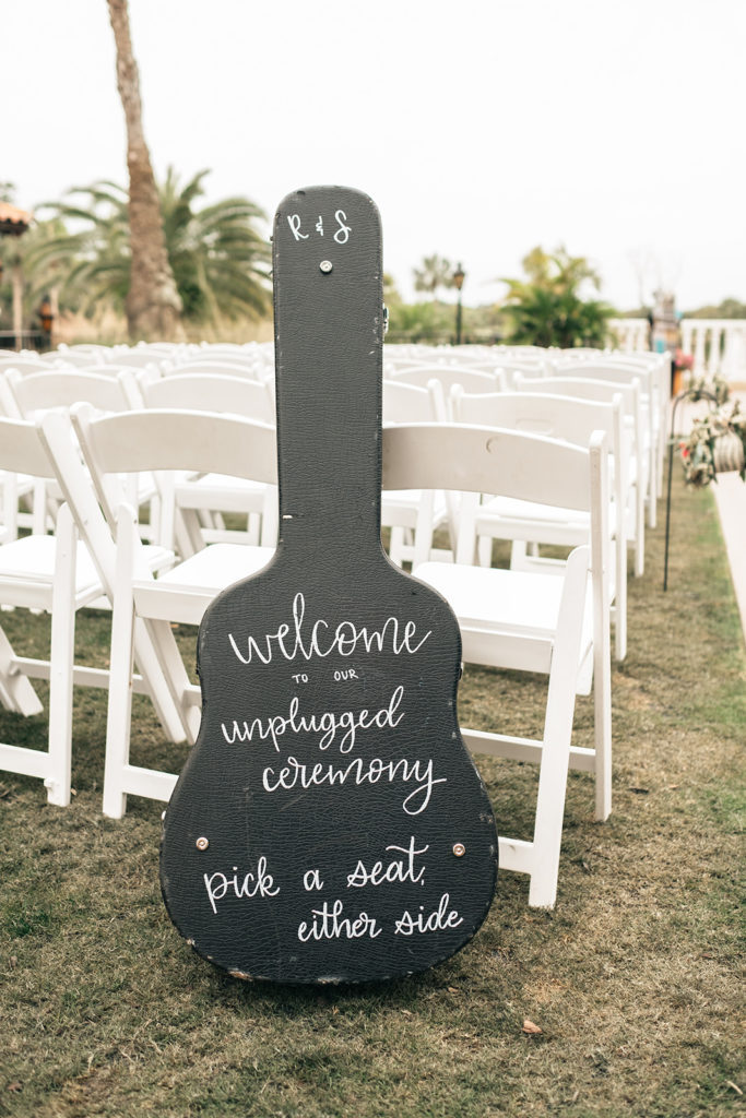 Music Inspired Wedding at Mission Inn Guitar Case Sign