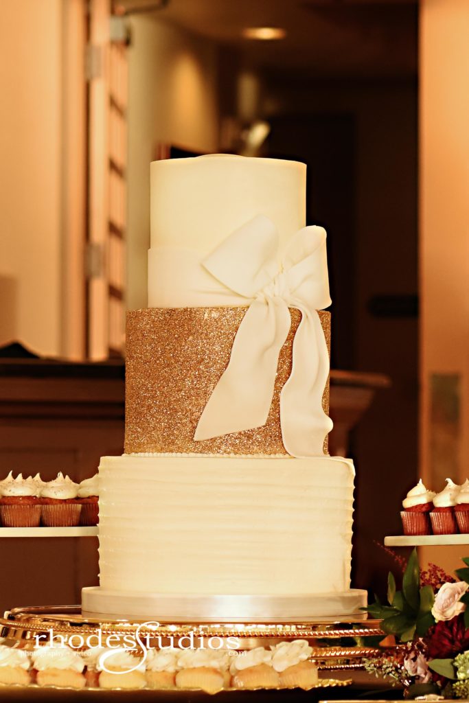 Gold Glitter Bow Wedding Cake