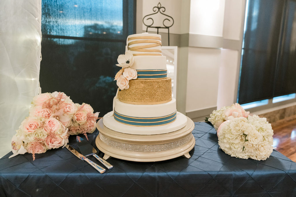 Blush Navy and Gold Wedding Cake