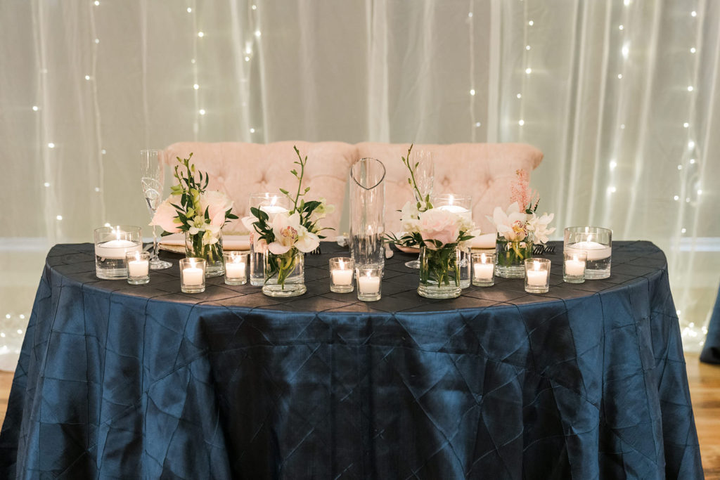 Navy and Blush Sweetheart Table Decor