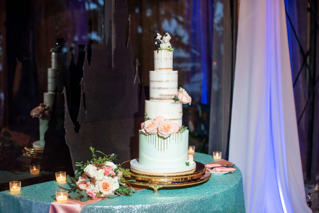 peach and mint naked wedding cake