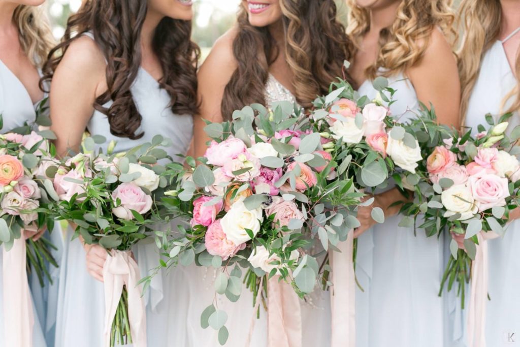 Watercolor Bridesmaid Dresses and Flower