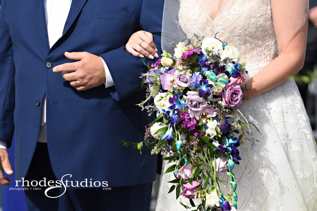Purple and blue cascading wedding bouquet