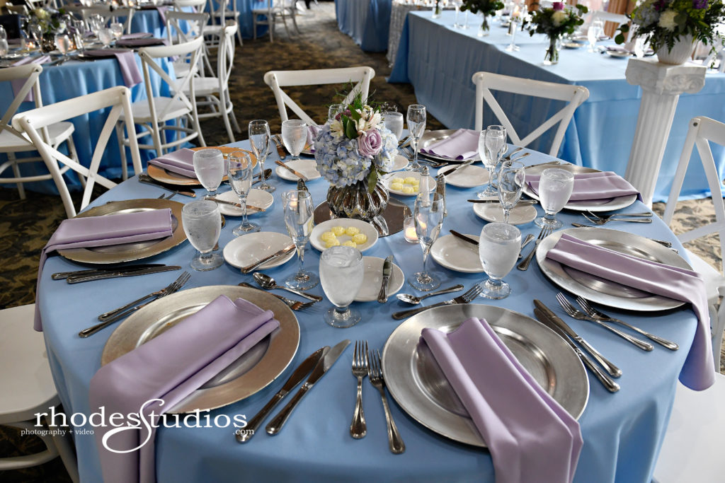 Blue and purple wedding details