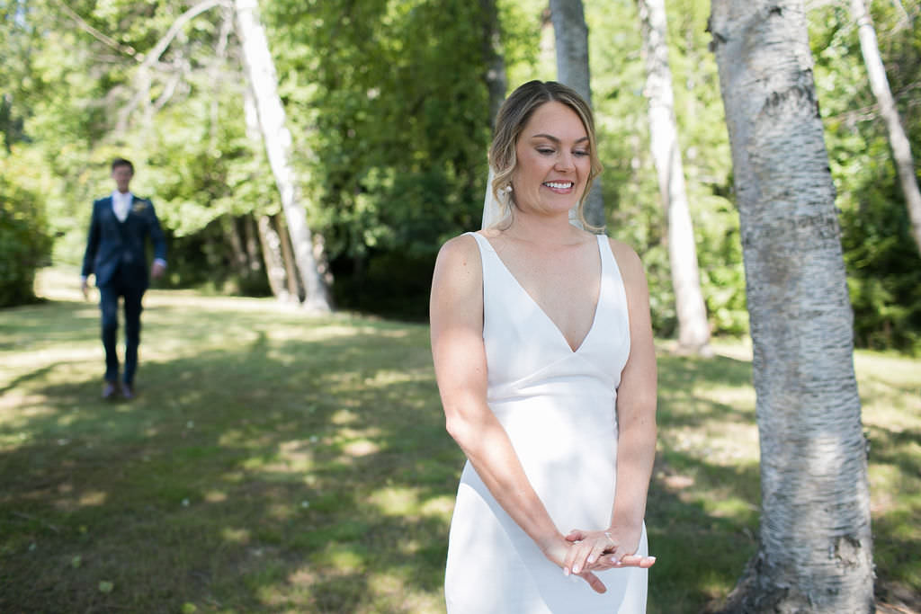 Nervous bride before first look at a Montana wedding venue