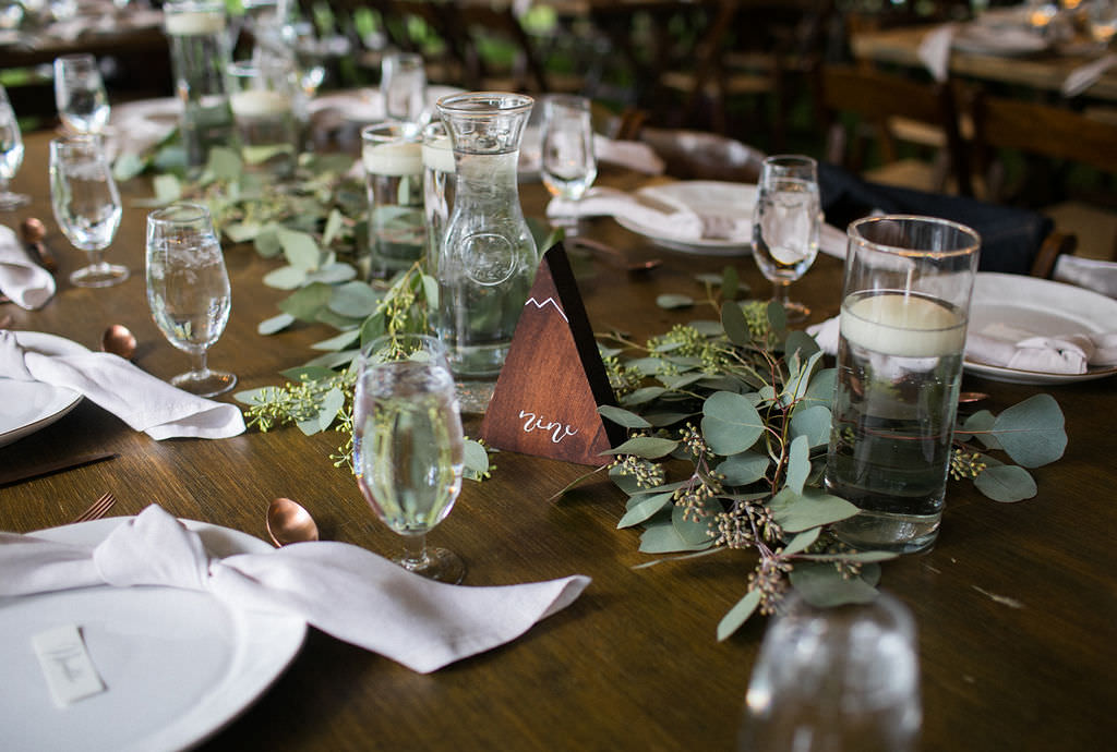 Reception table setting at a Montana wedding venue