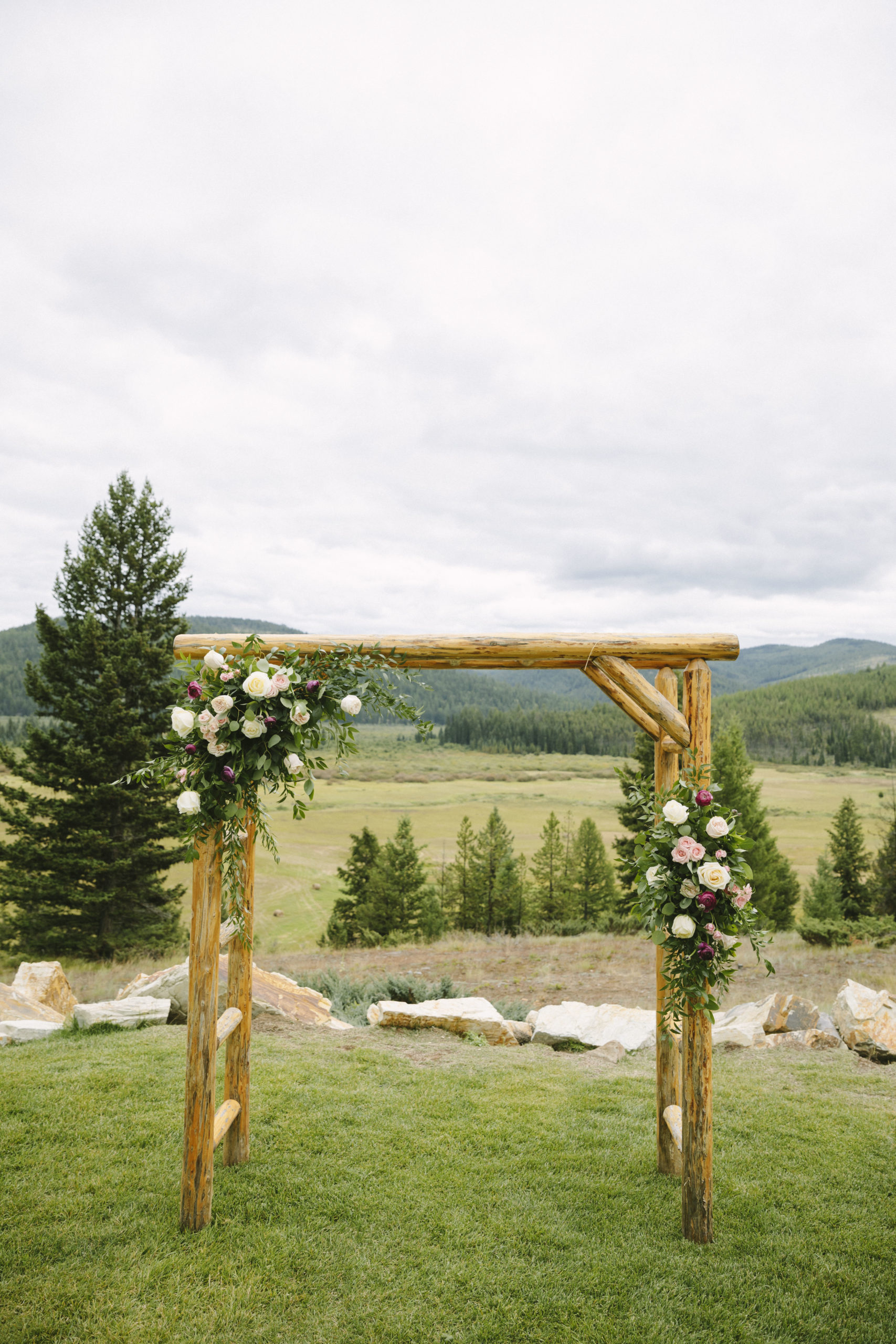 Wooden arch for a ranch wedding ceremony