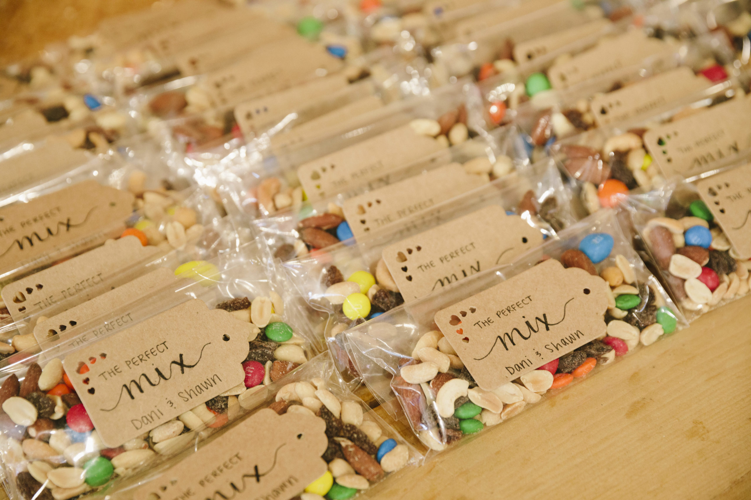 Trail mix bag wedding favors for a ranch wedding